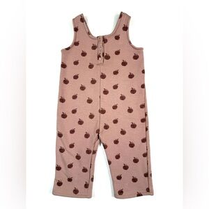 ZARA Toddler Girls’ Mauve Apple Printed Fleece Lined Overalls Jumpsuit 18-24M